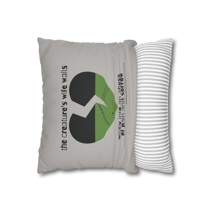 The Creature's Wife Wails Frankenstein Haiku - Faux Suede Square Pillowcase (in light grey)