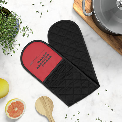 Hieroglyph Heartbreak Haiku. Connected Oven Mitts (Red)