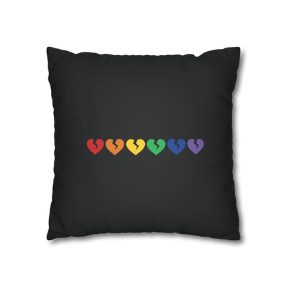 Rainbow Broken Hearts (on Midnight Black) - Faux Suede Square Pillowcase (Only Hearts Collection)