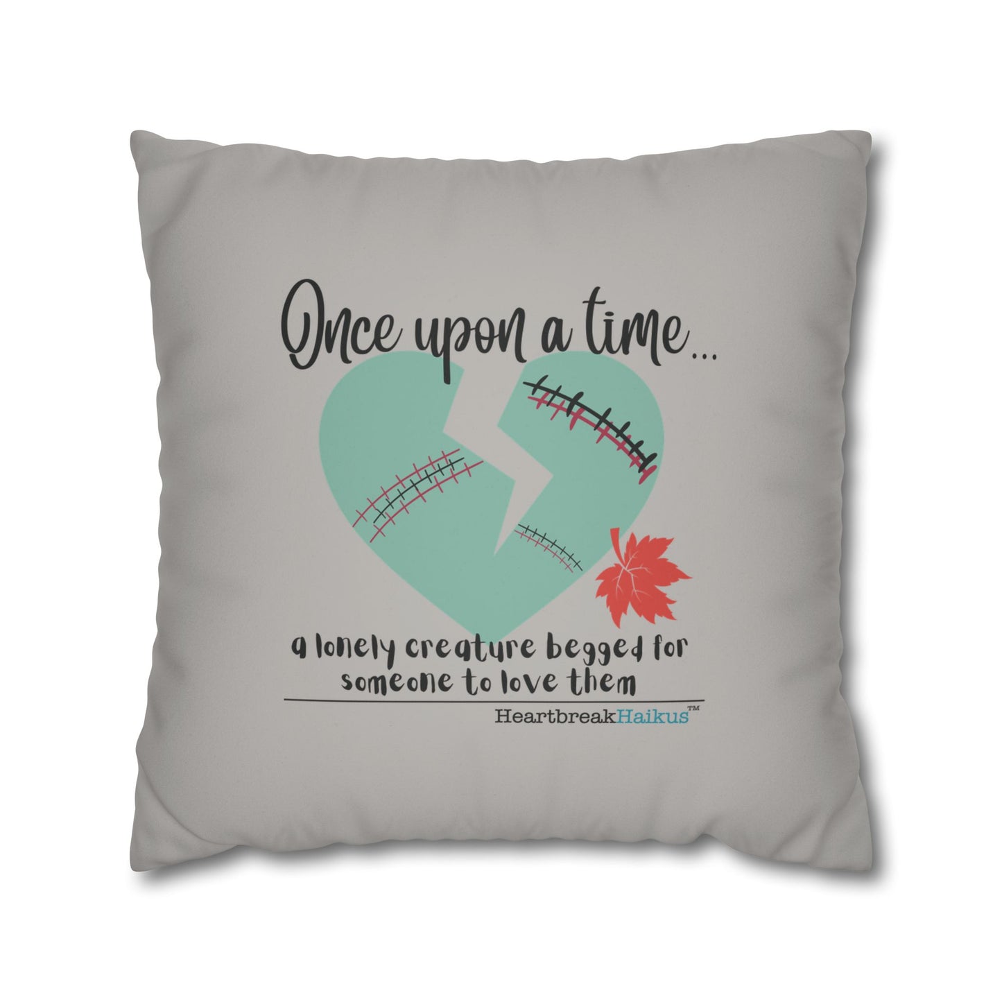 A Lonely Creature Begged Frankenstein Haiku - Faux Suede Square Pillowcase (in Light Grey) (Frankenstein 2025 Makeover)