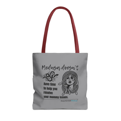 Medusa and Your Mommy Haiku - Tote Bag (Dual-sided print in Stone Grey)