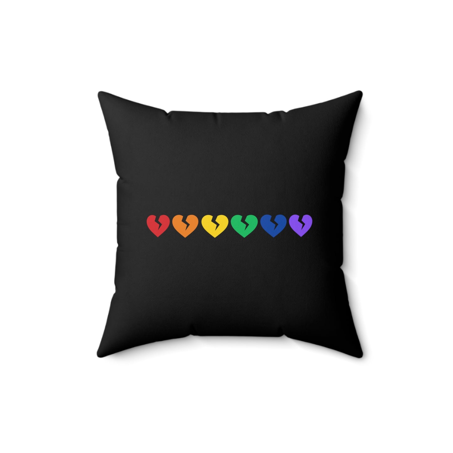Rainbow Broken Hearts (on Midnight Black) - Faux Suede Square Pillow (Only Hearts Collection)