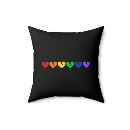 Rainbow Broken Hearts (on Midnight Black) - Faux Suede Square Pillow (Only Hearts Collection)