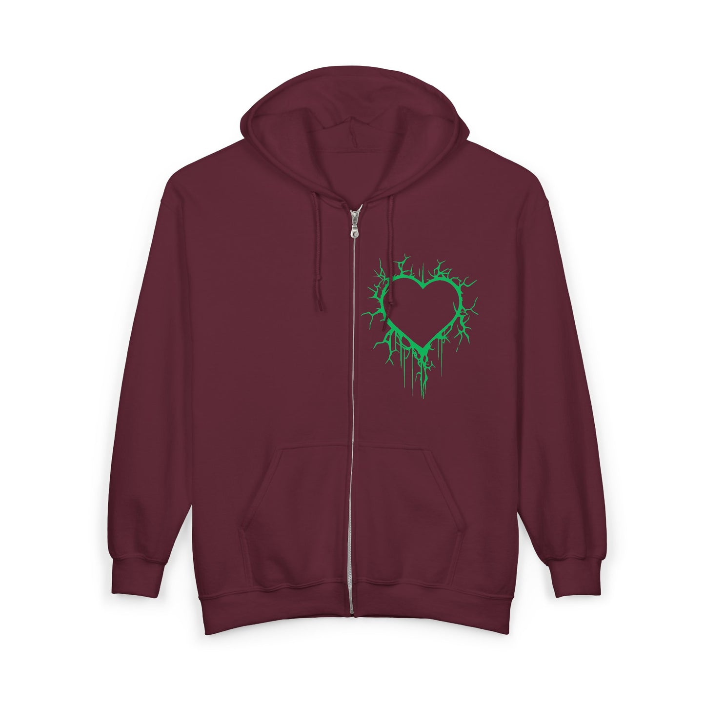 Lightning-Cracked Hollow Heart Zip Hoodie (in Electric Wicked Green) - (The Only Hearts Collection)