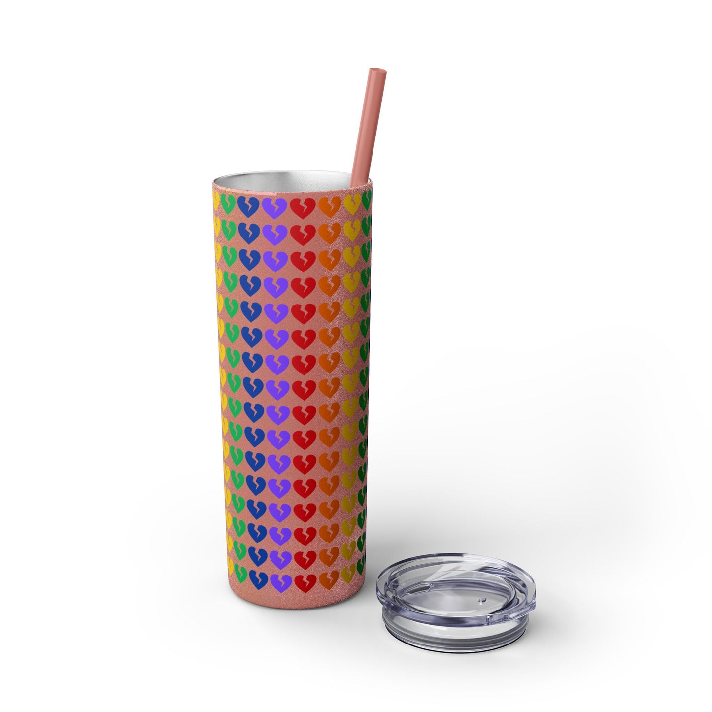 Only Hearts - Skinny Tumbler with Eco-Friendly, Reusable, Matching Straw, 20oz (Rainbow Heartbreak Collection)