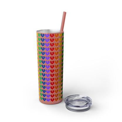 Only Hearts - Skinny Tumbler with Eco-Friendly, Reusable, Matching Straw, 20oz (Rainbow Heartbreak Collection)