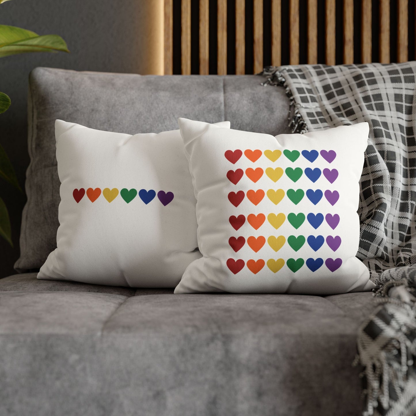Rainbow Hearts on White - Faux Suede Square Pillowcase (Only Hearts Collection)
