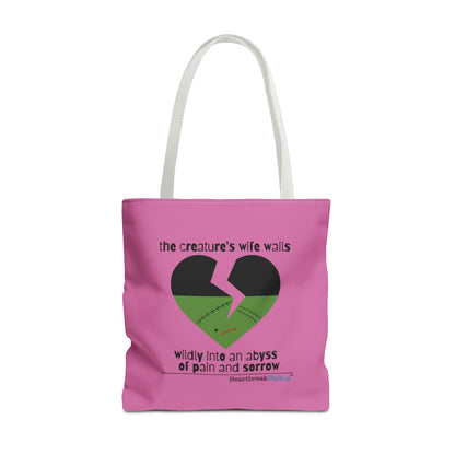 The Creature's Wife Wails Wildly Frankenstein Haiku - Tote Bag (dual-sided print in Candy Pink)