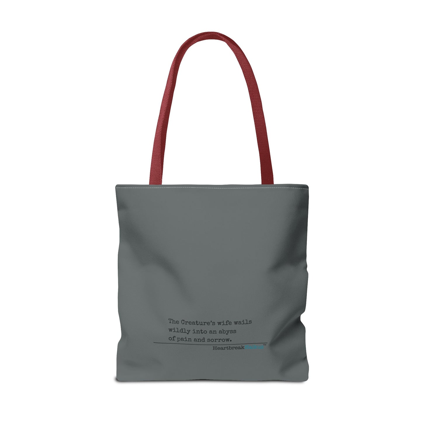 The Creature's Wife Wails Wildly Frankenstein Haiku - Tote Bag (dual-sided print in Slate Grey) - Frankenstein 2025 Makeover