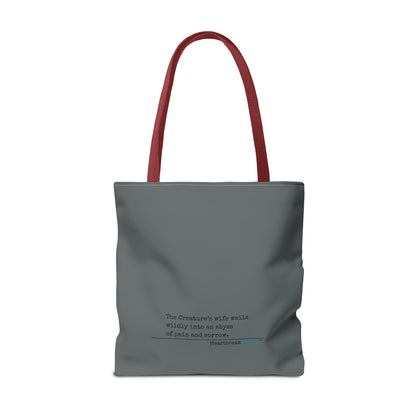 The Creature's Wife Wails Wildly Frankenstein Haiku - Tote Bag (dual-sided print in Slate Grey) - Frankenstein 2025 Makeover