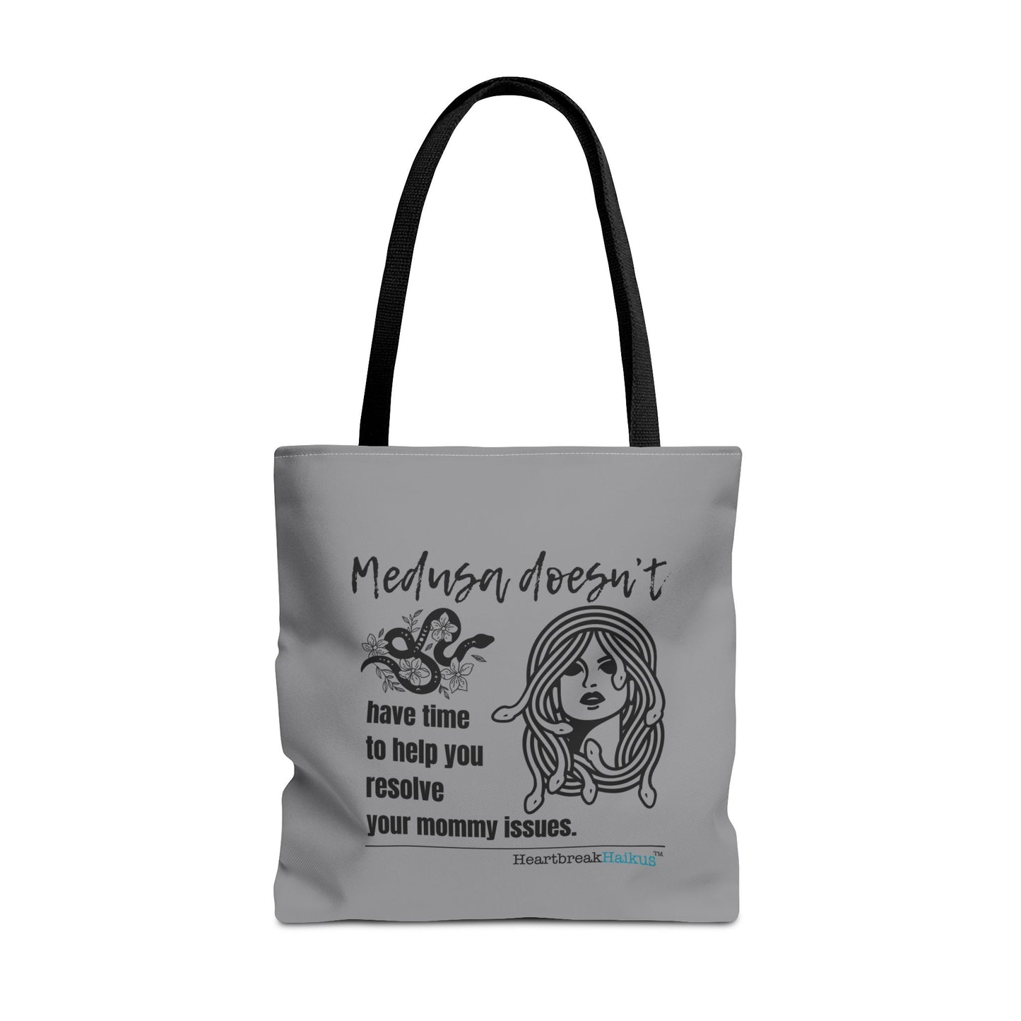 Medusa and Your Mommy Haiku - Tote Bag (Dual-sided print in Stone Grey)