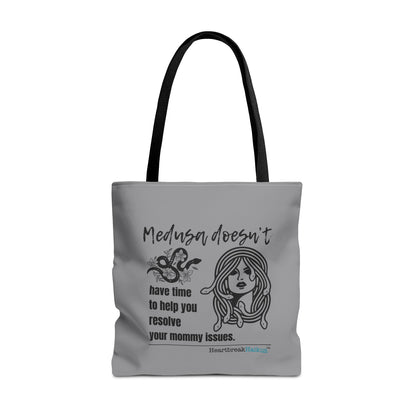Medusa and Your Mommy Haiku - Tote Bag (Dual-sided print in Stone Grey)