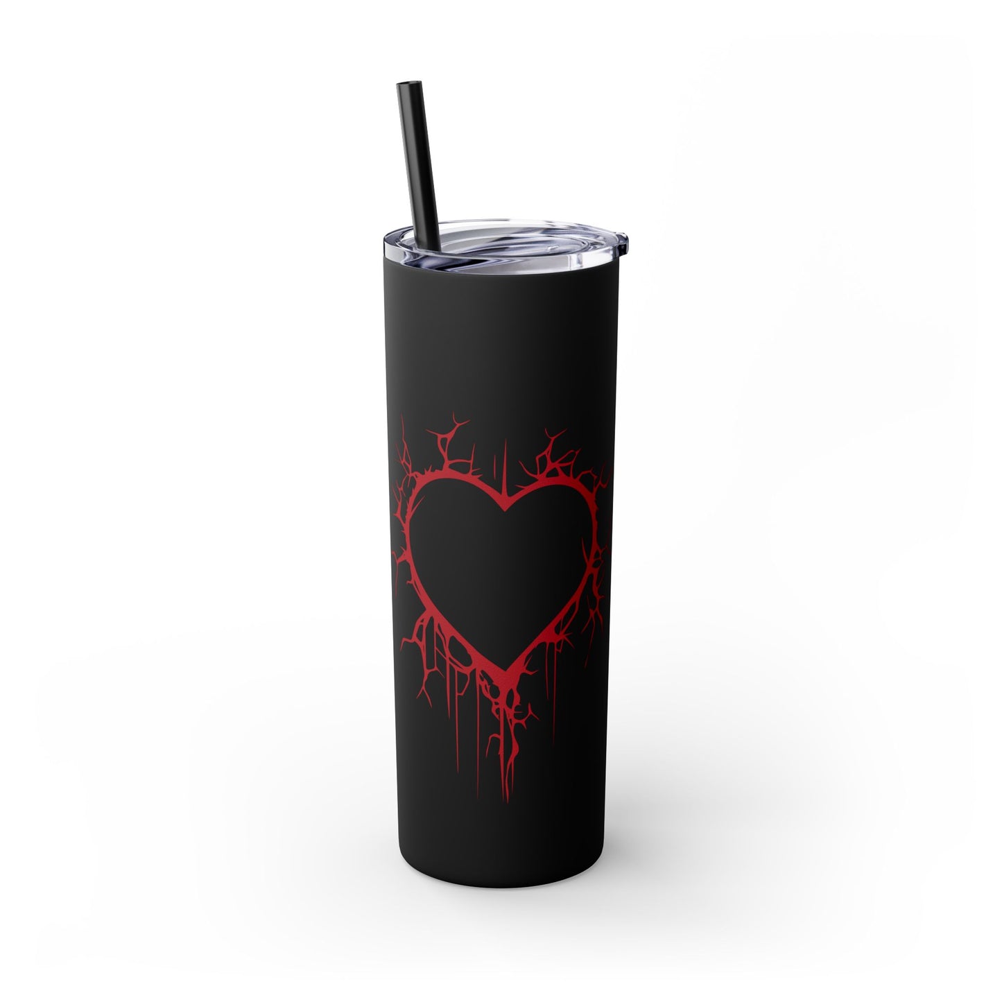 Cracked Heart Skinny Venti Tumbler (in Crimson Red) with matching reusable straw - (The Only Hearts Collection)