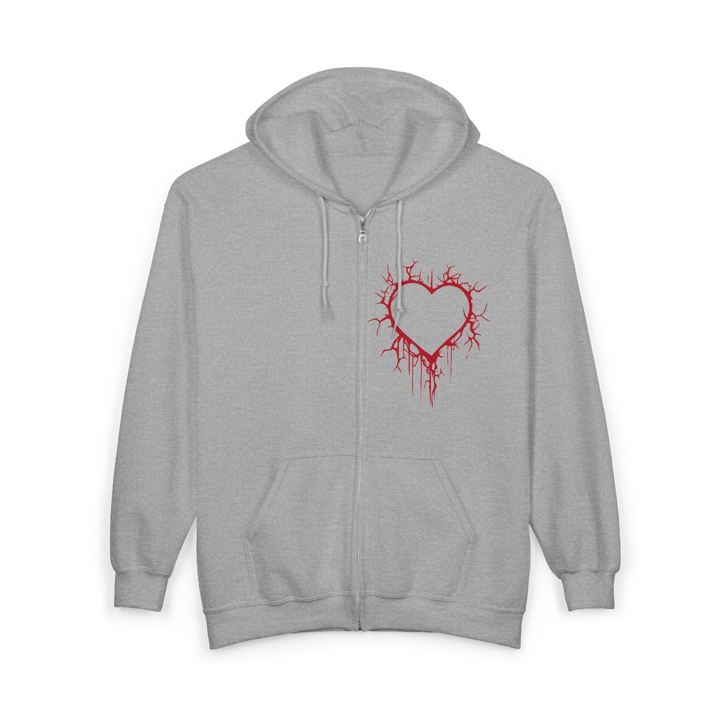 Cracked Hollow Heart Zip Hoodie — Alternative/Goth/Punk Bleeding Heart Full‑Zip Sweatshirt (The Only Hearts Collection)