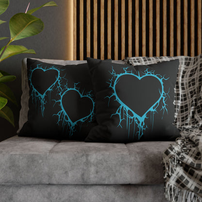 Lightning-Cracked Heart - Faux Suede Square Pillowcase (in Electric Blue)
