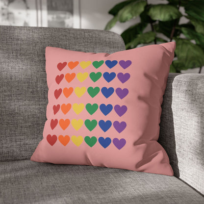 Rainbow Hearts on Pink - Faux Suede Square Pillowcase (Only Hearts Collection)