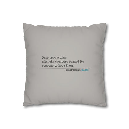 A Lonely Creature Begged Frankenstein Haiku - Faux Suede Square Pillowcase (in Light Grey)