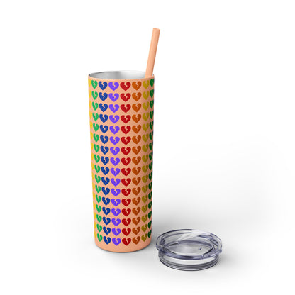 Only Hearts - Skinny Tumbler with Eco-Friendly, Reusable, Matching Straw, 20oz (Rainbow Heartbreak Collection)