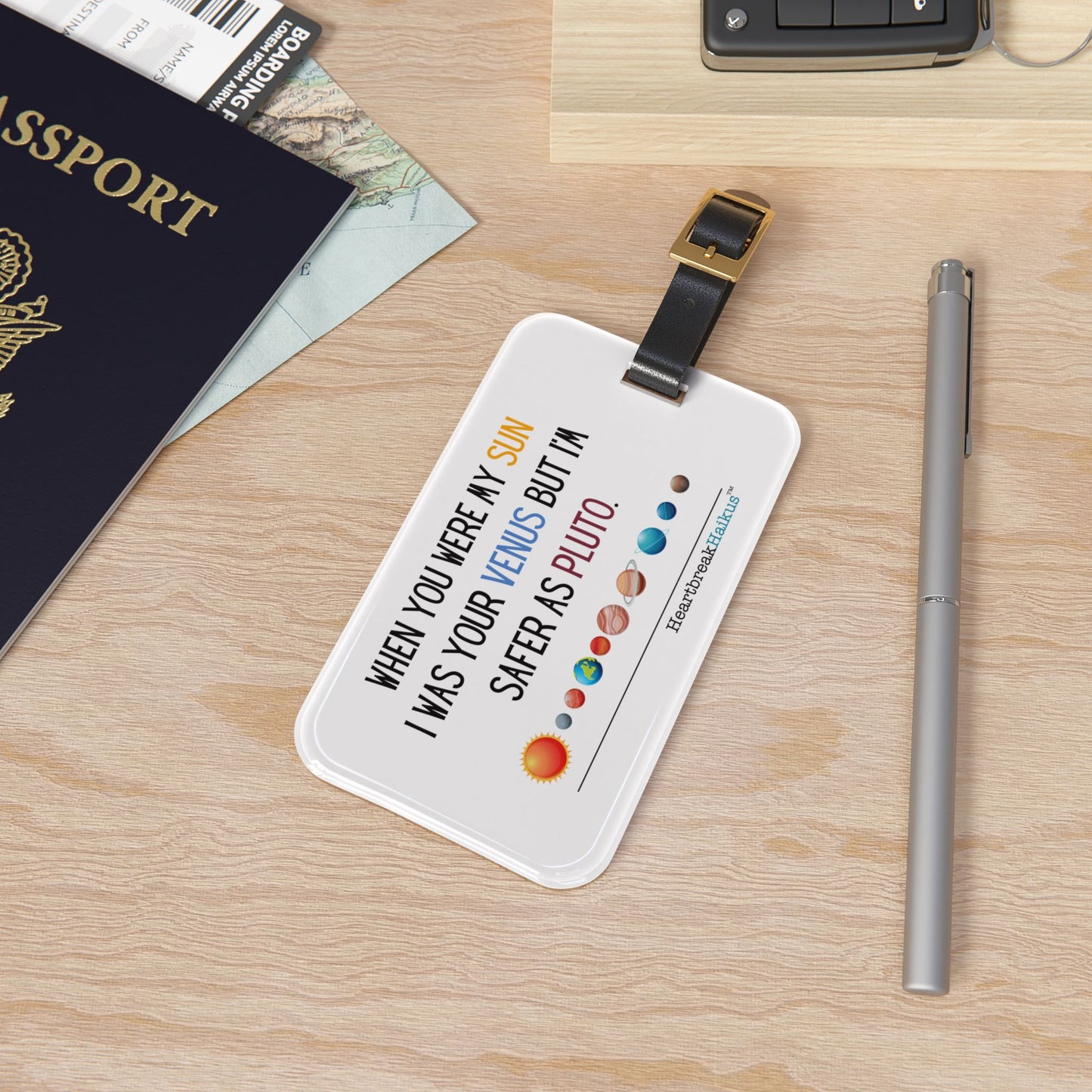 Safer as Pluto Haiku - Luggage Tag with Personalization Info Card