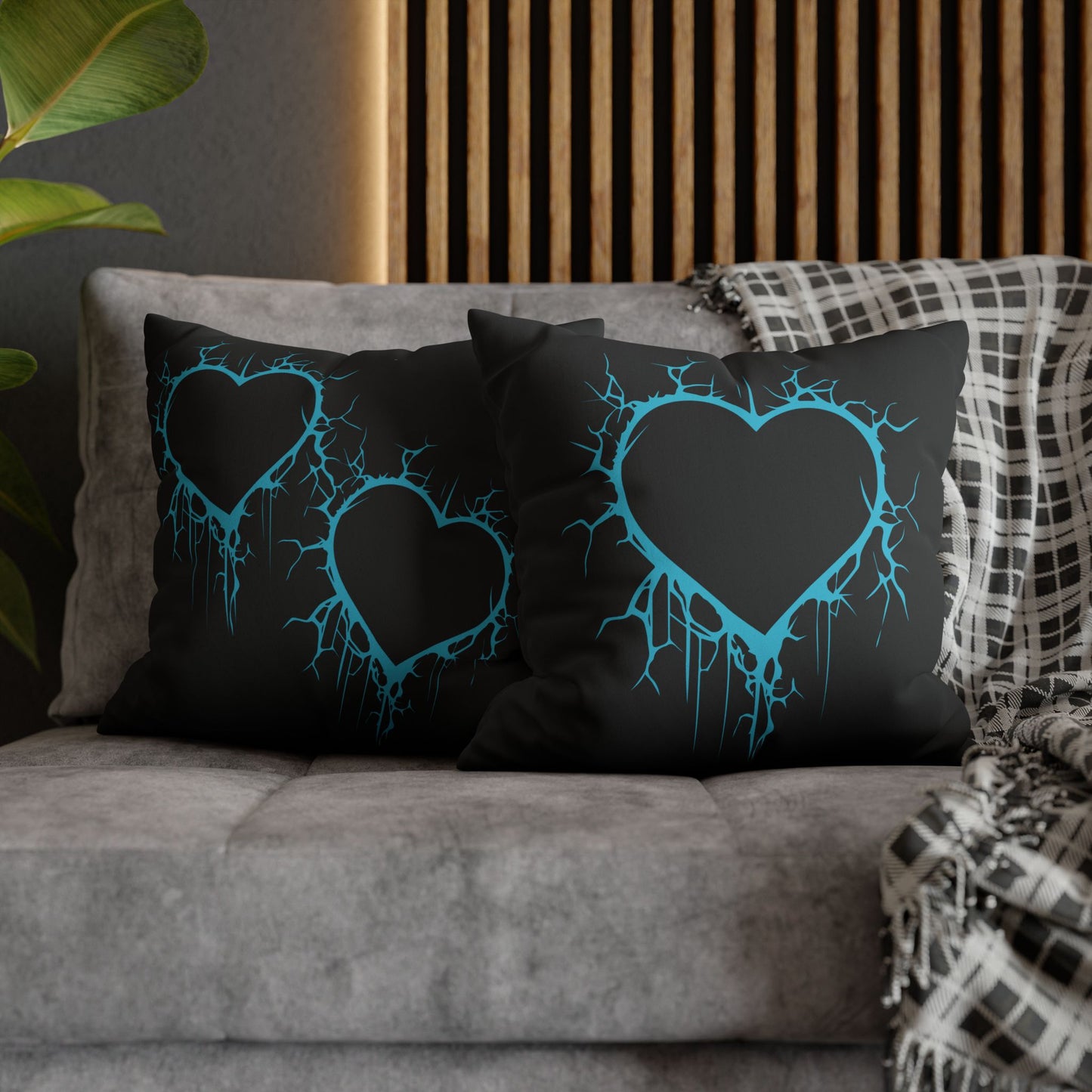 Lightning-Cracked Heart - Faux Suede Square Pillowcase (in Electric Blue)