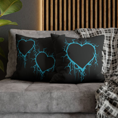 Lightning-Cracked Heart - Faux Suede Square Pillowcase (in Electric Blue)
