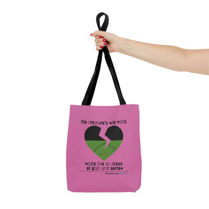 The Creature's Wife Wails Wildly Frankenstein Haiku - Tote Bag (dual-sided print in Candy Pink)