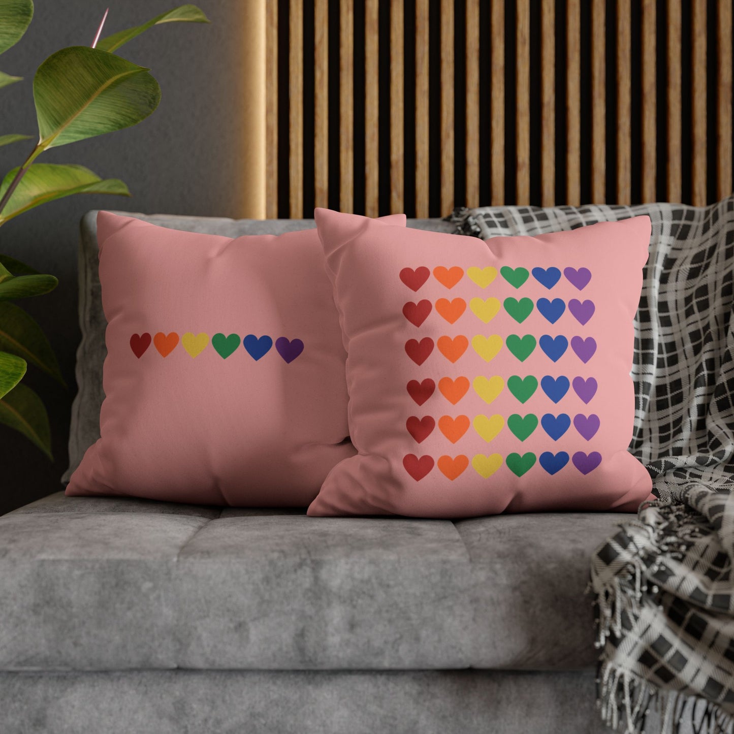 Rainbow Hearts on Pink - Faux Suede Square Pillowcase (Only Hearts Collection)