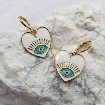 Heart-Shaped Evil Eye Earrings