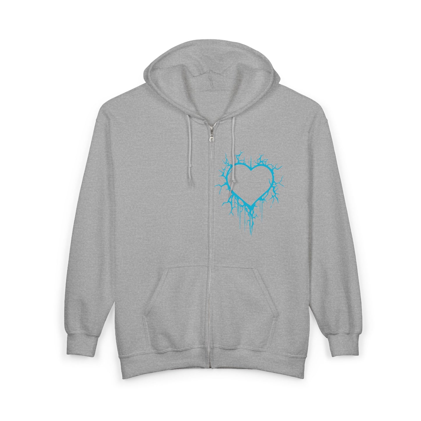 Lightning-Cracked Hollow Heart Zip Hoodie (in Electric Blue) - (The Only Hearts Collection)
