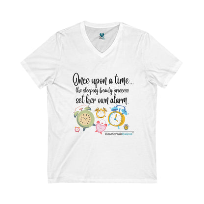 Sleeping Beauty's Alarm Haiku - Unisex Jersey Short Sleeve V-Neck Tee