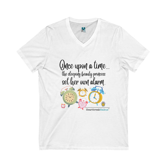 Sleeping Beauty's Alarm Haiku - Unisex Jersey Short Sleeve V-Neck Tee
