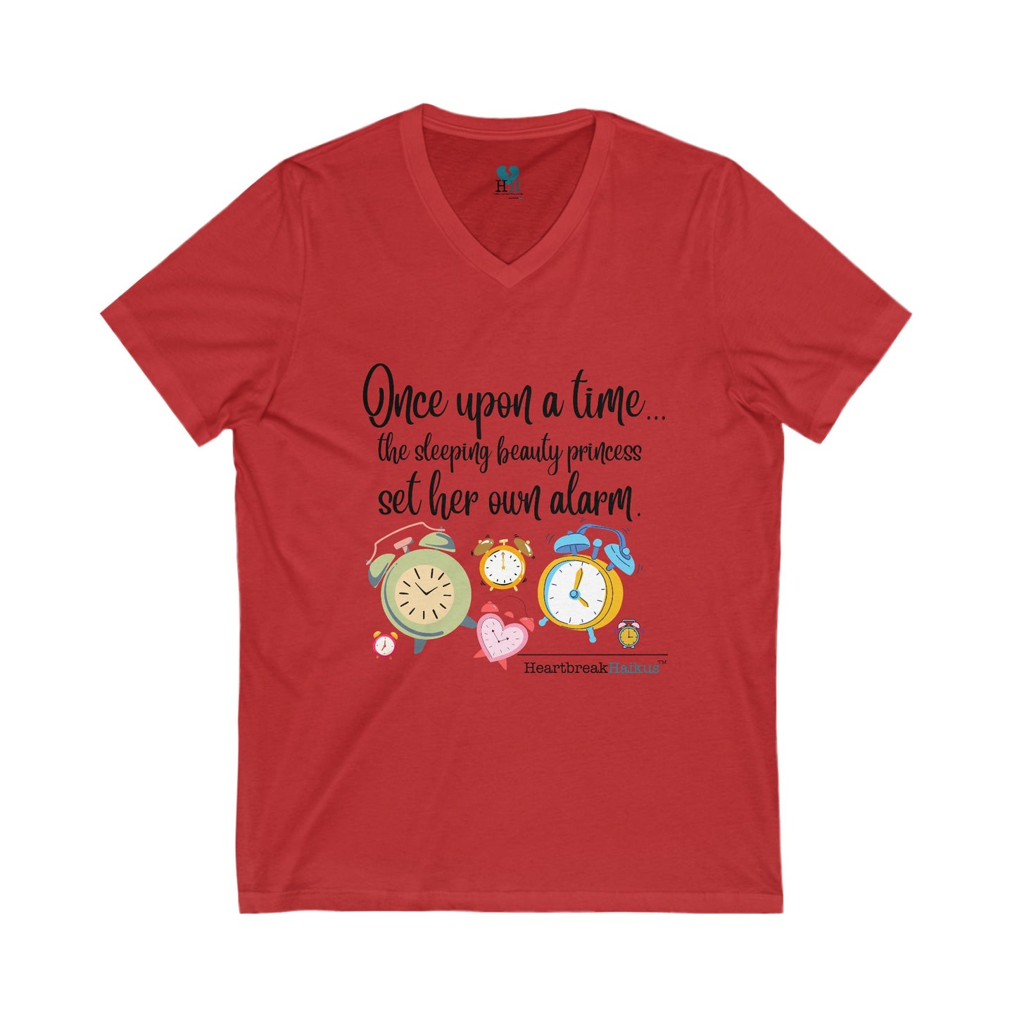 Sleeping Beauty's Alarm Haiku - Unisex Jersey Short Sleeve V-Neck Tee