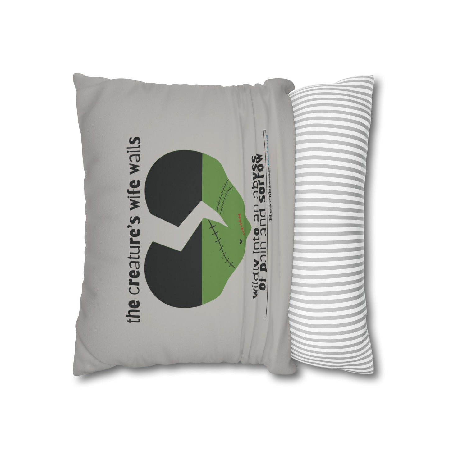 The Creature's Wife Wails Frankenstein Haiku - Faux Suede Square Pillowcase (in light grey)