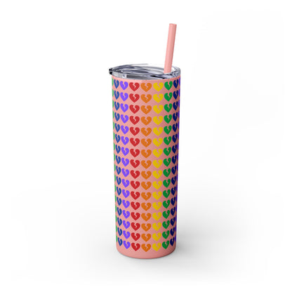 Only Hearts - Skinny Tumbler with Eco-Friendly, Reusable, Matching Straw, 20oz (Rainbow Heartbreak Collection)