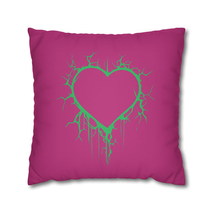 Lightning-Cracked Hearts - Faux Suede Square Pillowcase (in Pink and Wicked Green)