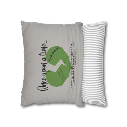 A Lonely Creature Begged Frankenstein Haiku - Faux Suede Square Pillowcase (in Light Grey)