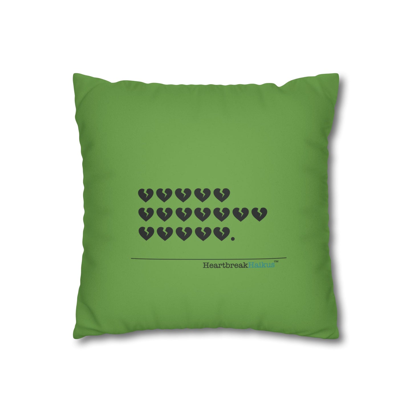 Hieroglyph Heartbreak Haiku - Faux Suede Square Pillowcase (in Wicked Green/Grinch Green)