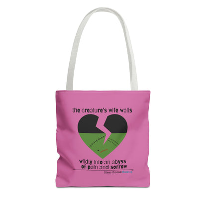 The Creature's Wife Wails Wildly Frankenstein Haiku - Tote Bag (dual-sided print in Candy Pink)