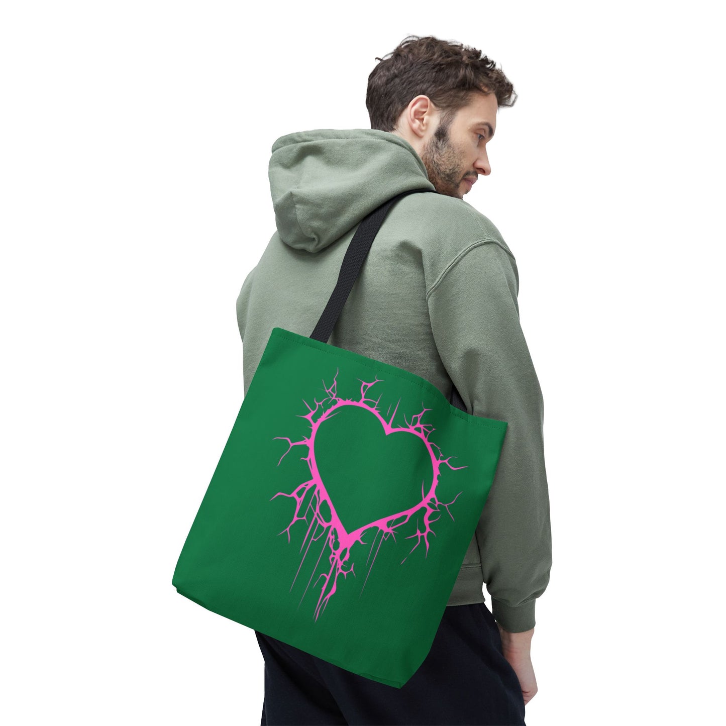 Lightning-Cracked Heart Tote Bag (in Wicked Green and Electric Pink) - (The Only Hearts Collection)