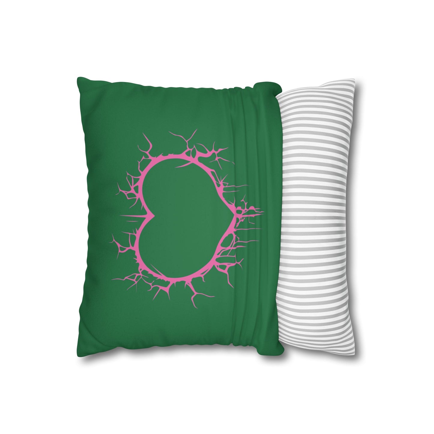 Lightning-Cracked Heart - Faux Suede Square Pillowcase (in Wicked Green and Electric Pink)