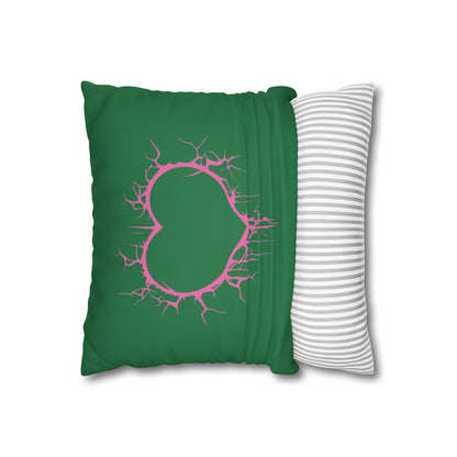 Lightning-Cracked Heart - Faux Suede Square Pillowcase (in Wicked Green and Electric Pink)