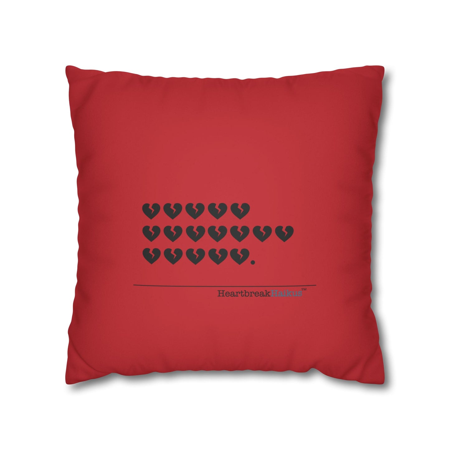 Hieroglyph Heartbreak Haiku - Faux Suede Square Pillowcase (in Crimson Red)