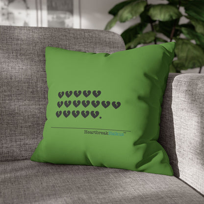 Hieroglyph Heartbreak Haiku - Faux Suede Square Pillowcase (in Wicked Green/Grinch Green)