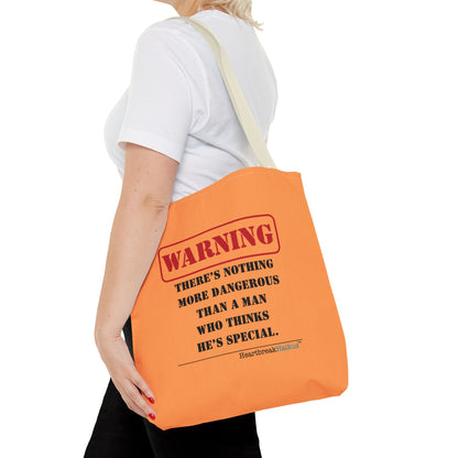 Warning: Dangerous Special Man Haiku Tote Bag (dual-sided design in Orange Tangerine)