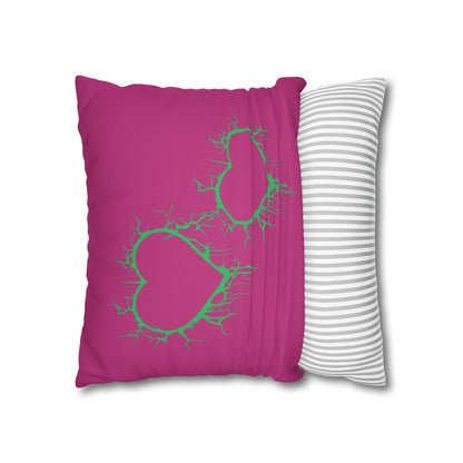 Lightning-Cracked Hearts - Faux Suede Square Pillowcase (in Pink and Wicked Green)