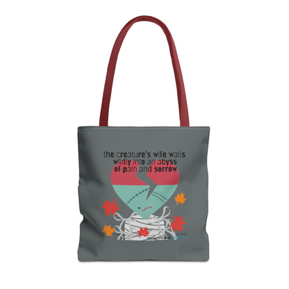 The Creature's Wife Wails Wildly Frankenstein Haiku - Tote Bag (dual-sided print in Slate Grey) - Frankenstein 2025 Makeover