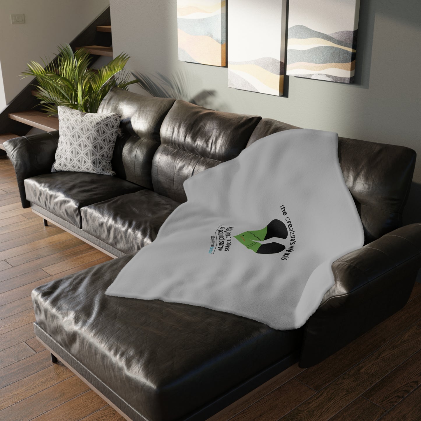 The Creature's Wife Wails Wildly Frankenstein Haiku - Plush Throw Blanket (in Stone Grey)