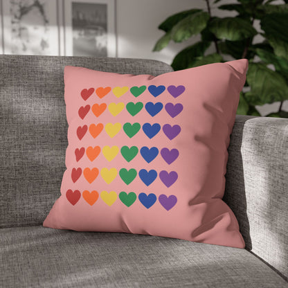 Rainbow Hearts on Pink - Faux Suede Square Pillowcase (Only Hearts Collection)