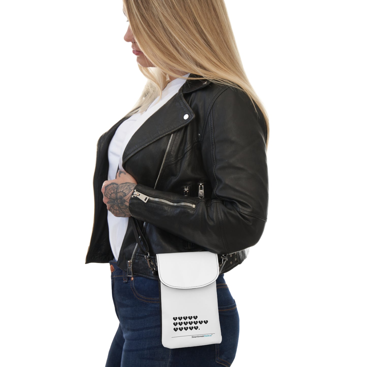 Heartbreak Emoji Small Cell Phone Wallet, Haiku Poetry Visual Art Pouch