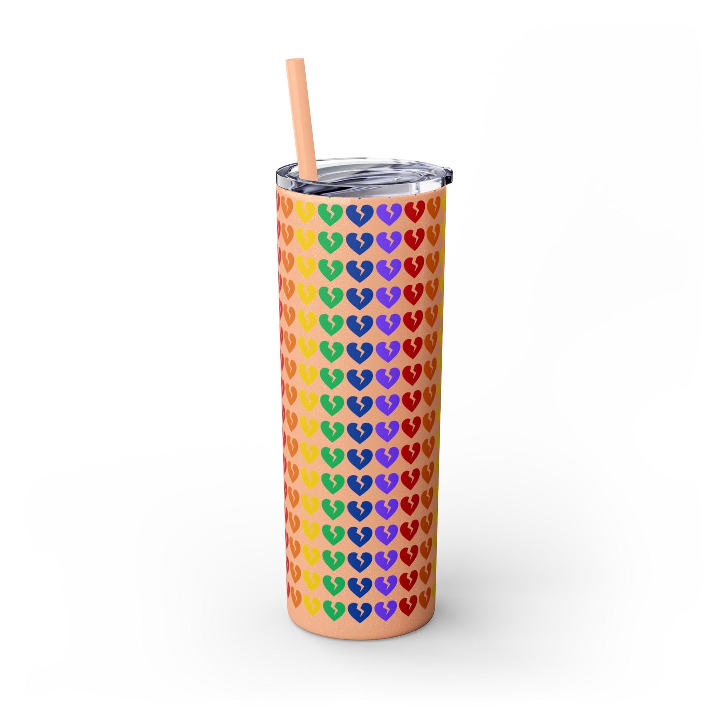 Only Hearts - Skinny Tumbler with Eco-Friendly, Reusable, Matching Straw, 20oz (Rainbow Heartbreak Collection)